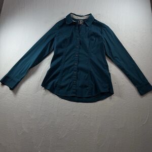 Express The Essentials Shirt Women's Size M Color Green Striped Long Sleeve